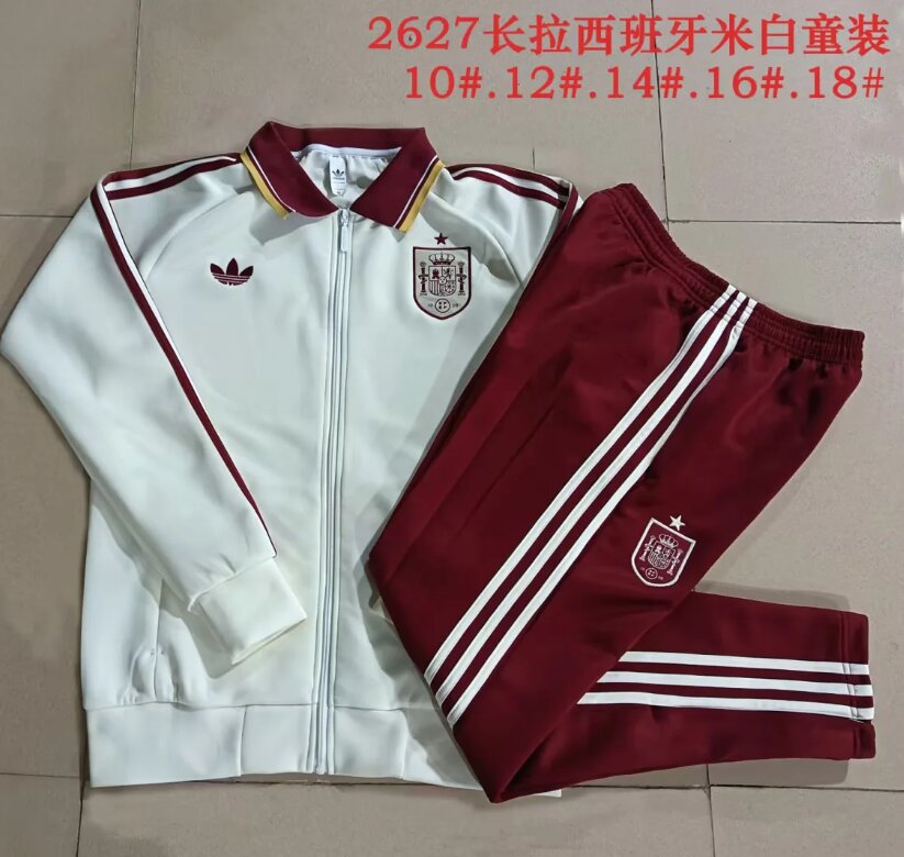 Kids Spain 26/27 Tracksuit - White/Dark Red